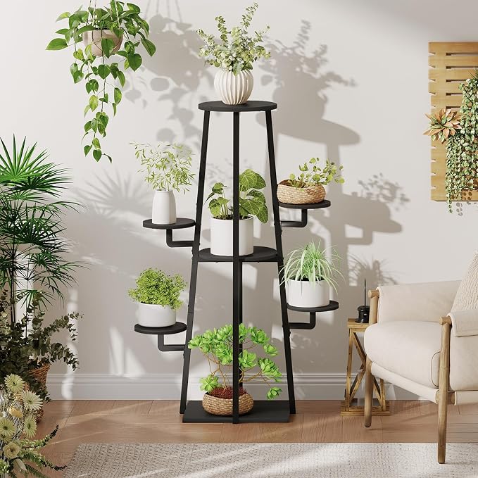HOOBRO Plant Stand Indoor with Grow Lights, 7-Tier Plant Shelf | for Multiple Indoor Plants, 47.2"Corner Plant Stand Organizer with Metal Frame, for Living Room, Balcony, Patio