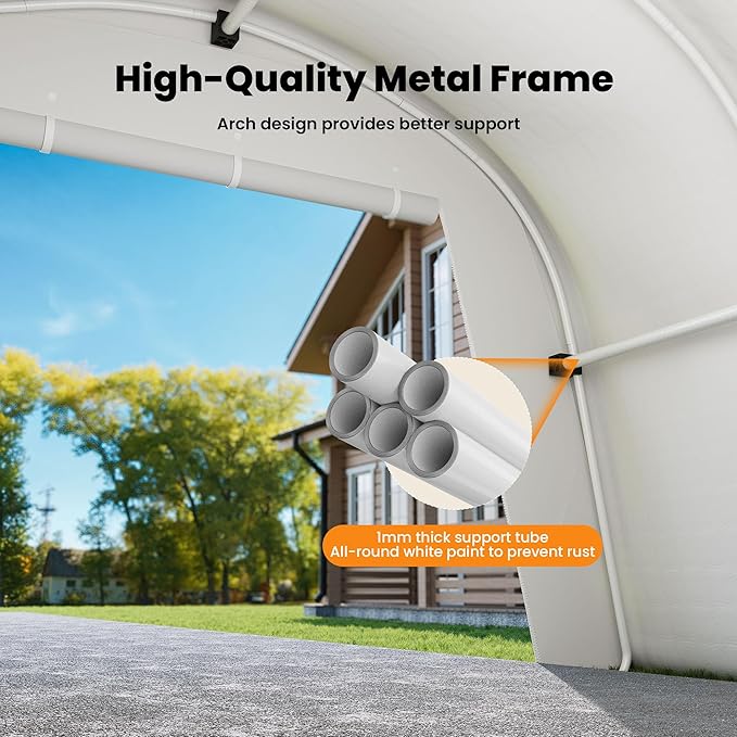 COSIEST 13'×20' Storage Shelter Outdoor Round Carport, Heavy-Duty Garage Canopy with Dual Roll-Up Doors Weatherproof PE Cover, Multi-Purpose Vehicle/Tractor Shed for Backyard/Driveway/Farm(Gray)