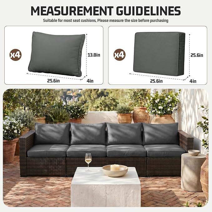 8pcs Outdoor Patio Cushion Covers Replacement, 25.6" Zippered Outdoor Cushion Covers Waterproof, UV Resistant & Washable Patio Furniture Cushion Covers Waterproof for Patio Sectional, Lght Grayi