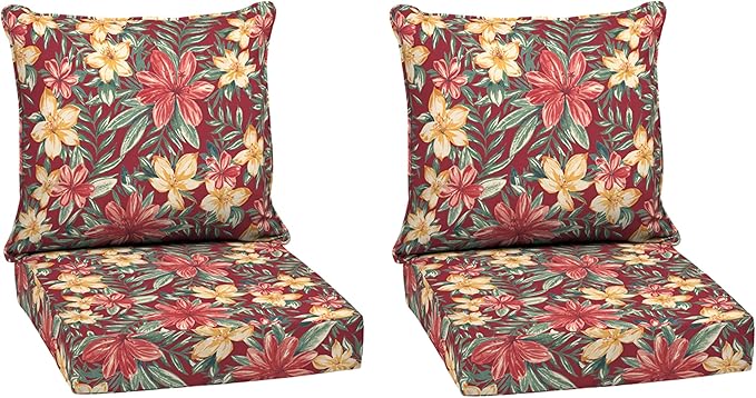 Arden Outdoor Deep Seat Cushion Set (2-Pack), 24 in x 24 in, Weather-Proof, Rain-Proof, Fade Resistant Patio Cushion for Chair, Sofa, and Couch Ruby Clarissa