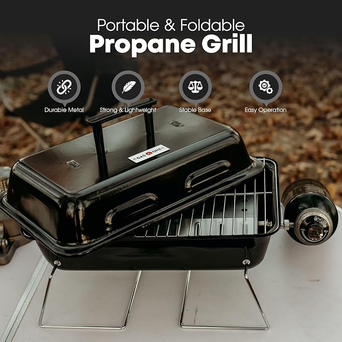 GasOne GPT-25 Propane Burner Gas Grill with Foldable Legs – Portable Grill Propane BBQ Grills with Adjustable Regulator – Heavy Duty Metal Construction – Easy to Assemble, Compact Foldable Design