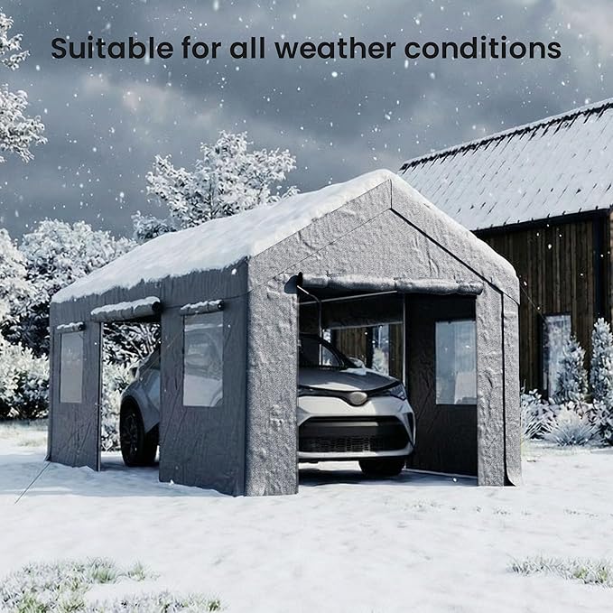 COSIEST 10'×20' Storage Shelter Outdoor Gable Roof Carport with Removable Side Walls, Heavy-Duty Garage Canopy Weatherproof PE Cover, Multi-Purpose Vehicle/Tractor Shed for Backyard/Driveway/Farm