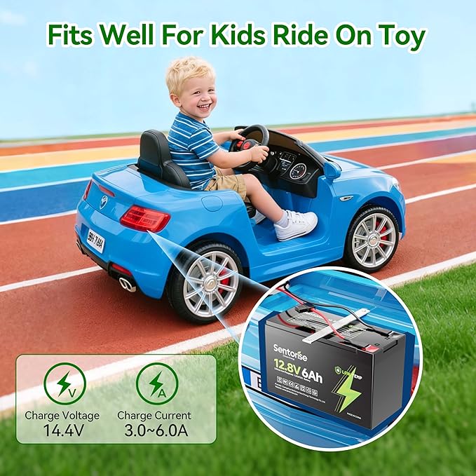 12V 6Ah LiFePO4 Lithium Battery, 3000+ Deep Cycles Batteries for Power Wheel, Kids Ride on Toys, Fish Finder