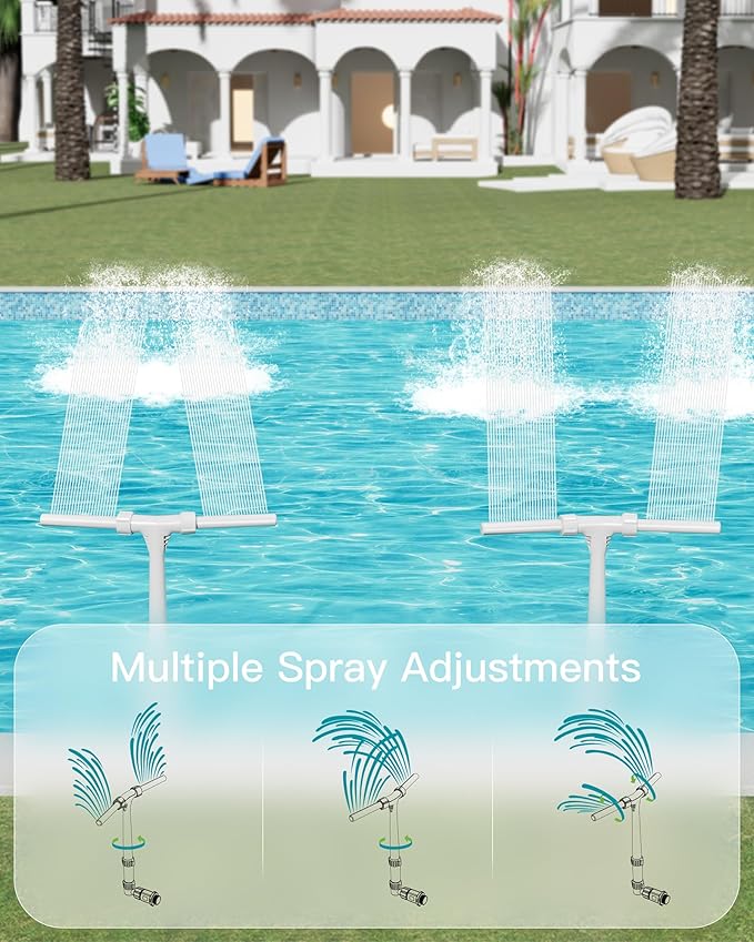 2026 Height Upgrade Pool Fountain for Above Ground/Inground Pools with Dual High-Pressure Spray, 360° Adjustable Cooling Jet & Relaxation - Waterfall Sprinkler Cooler