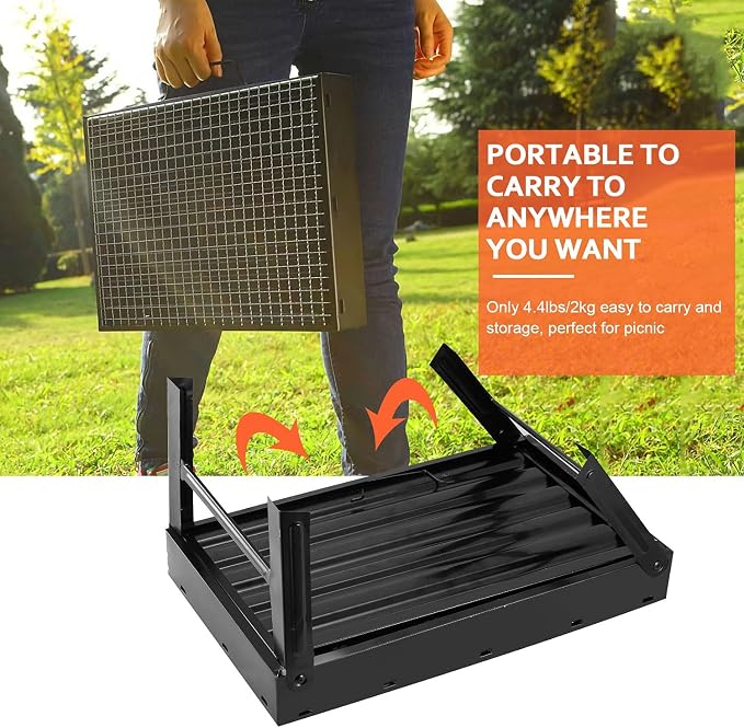 KOCASO Portable Charcoal Grill Foldable - Lightweight BBQ Smoker Grill for Camping, Tailgating, Picnics & Outdoor Grilling, Compact Design with Removable Ash Catcher