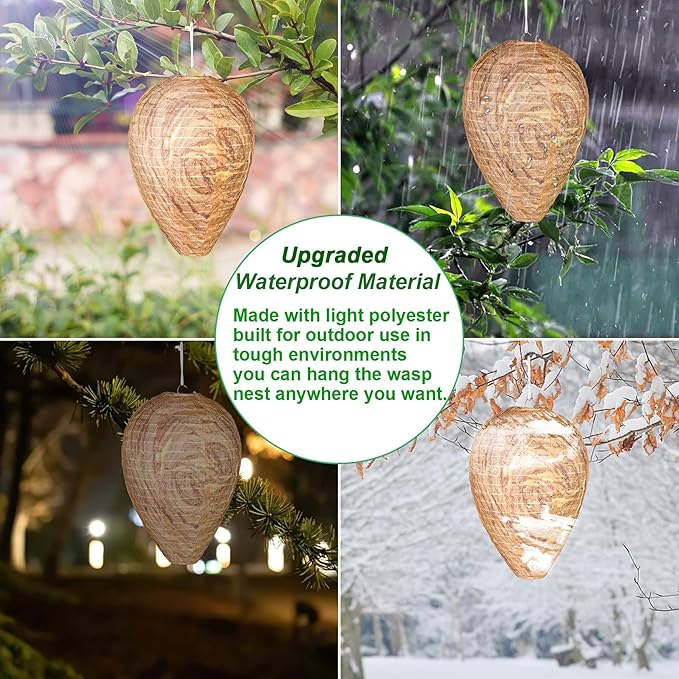 DECYOOL 4 Pack Wasp Nest Decoy Hanging Wasp for Wasps Hornets Yellow Jackets Outdoor Waterproof Material (Dark Brown)