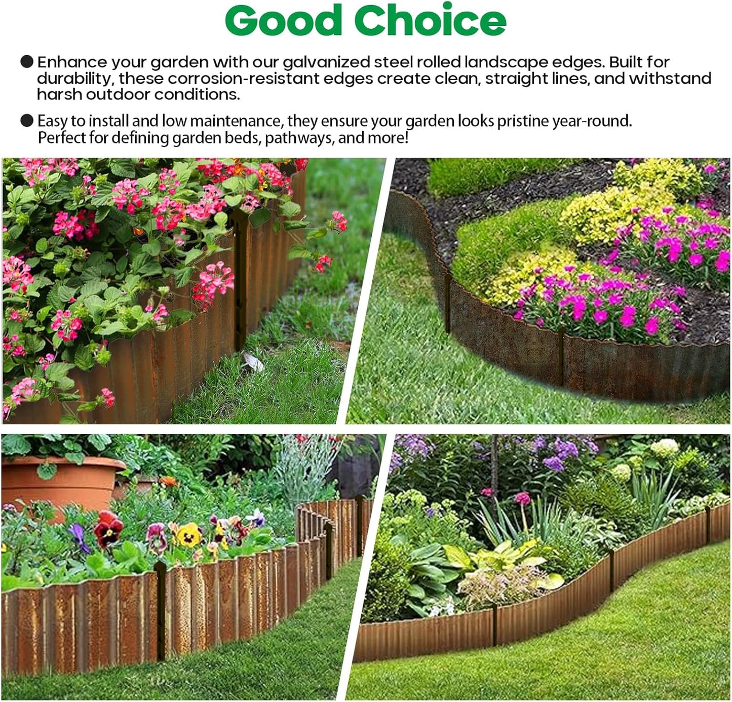 Corrugated Metal Garden Edging, Sturdy Tall Landscape Edging Borders, Perfect DIY for Flower Beds, Lawn and Pathway,Tree Surrounds,Paver Edges (Pre-Rusted, 10"×20FT)