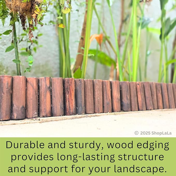 LaLaGreen Decorative Garden Edging Border (30"x6", 2 Pack) Small Brown Wooden Fence Panels with Metal Stakes, Flowers Bed Landscape Fencing for Lawn Yard Patio Pathway Outdoor Decor Tree Rings Barrier