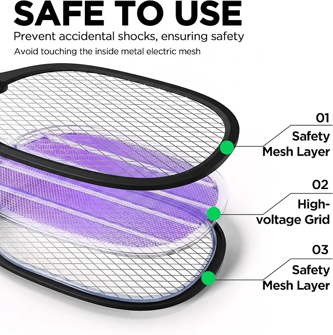 Fly Swatter Electric(2 Pack) Bug Zapper Racket, USB-C Rechargeable Electric Fly Swatter Portable Handheld Cordless Fly Swatter Racket to Kill Mosquitoes, Wasps, Gnats, Flies, Bugs, with Stand