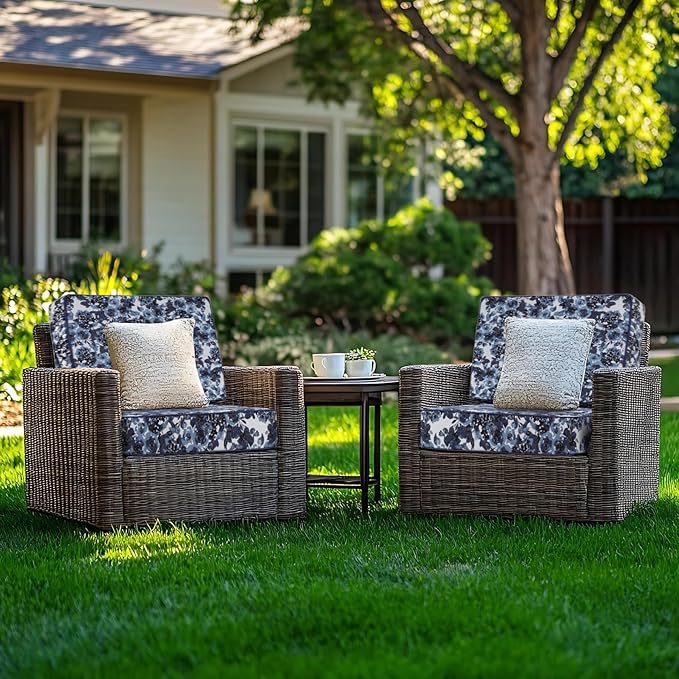 Favoyard Deep Seat Patio Cushion 22 x 22 x 3 in Waterproof Seat & Back Cushion Set with Color Fade Resisitant Pattern, Portable Handle, Attach Straps, Zipper on Removable Cover for Outdoor Furniture
