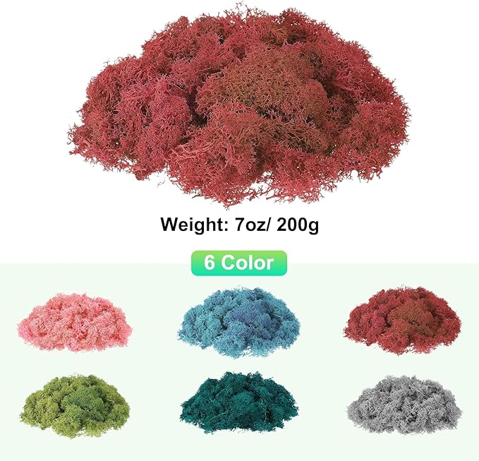 uxcell Preserved Reindeer Moss, 7oz Fake Moss for Crafts Artificial Dried Moss for Decoration Terrariums Potted Plants, Dark Red