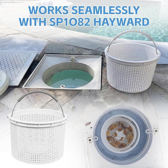 7'' Inground Pool Skimmer Basket for Hayward Skimmer Basket & Pool Filter Basket SP1082CA | Built-in Weight | with Stainless Steel Handle & Rubber Grip