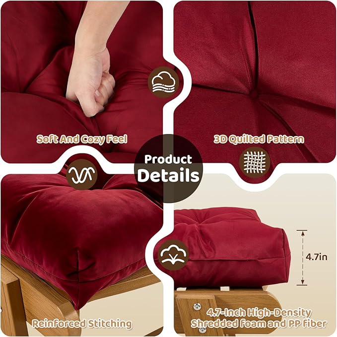 Waterproof Outdoor Lounge Chair Cushions 74.8 x 22 x 4.7 Inches，Chaise Lounge Chair Cushions Replacement for Outdoor Furniture with Ties, Thickened Patio Pool Bench Lounge Chair Cushions