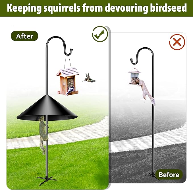 Squirrel Baffle,19-Inch Squirrel Baffle for Bird Feeder Pole,Squirrel-Proofs for Outdoor Shepherd's Hooks，Outside Pole Mount Squirrels Guard (Black)