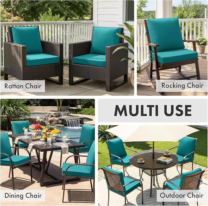 MIULEE Turquoise Outdoor Dining Cushion 20x20 Inch Waterproof & 3 Year Color Fastness Deep Seat and Back Cushion for Patio Furniture Chair with Ties
