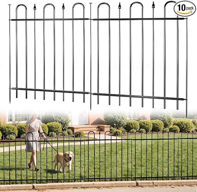 24.3ft(L) x 32.3in(H) 10 Panels Metal Decorative Garden Fence, No Dig Animal Barrier Fence, Garden Border Fence Panels with Ground Stake, for Pets, Flower Bed, Yard, Patio