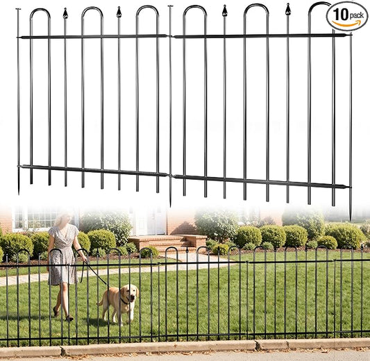 24.3ft(L) x 32.3in(H) 10 Panels Metal Decorative Garden Fence, No Dig Animal Barrier Fence, Garden Border Fence Panels with Ground Stake, for Pets, Flower Bed, Yard, Patio