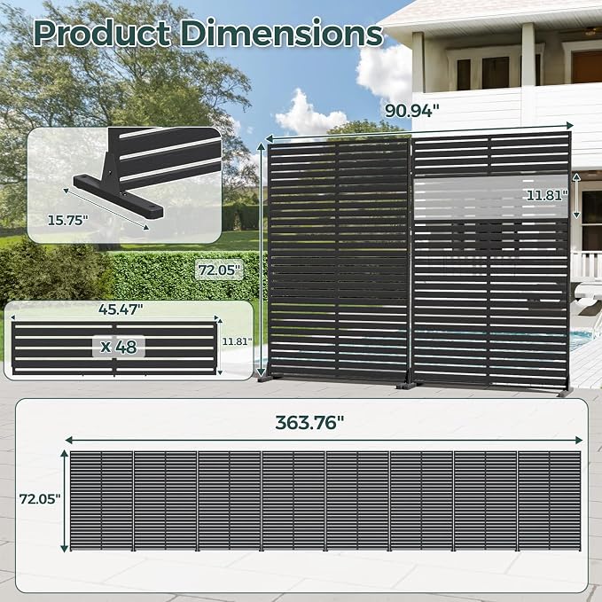 Privacy Fence Screen Outdoor Freestanding Privacy Panel, 72" H×47" W HDPE Decorative Panels with Stand, Room/Garden Divider, Outdoor Privacy Screen for Patio,Deck, Balcony, Pool