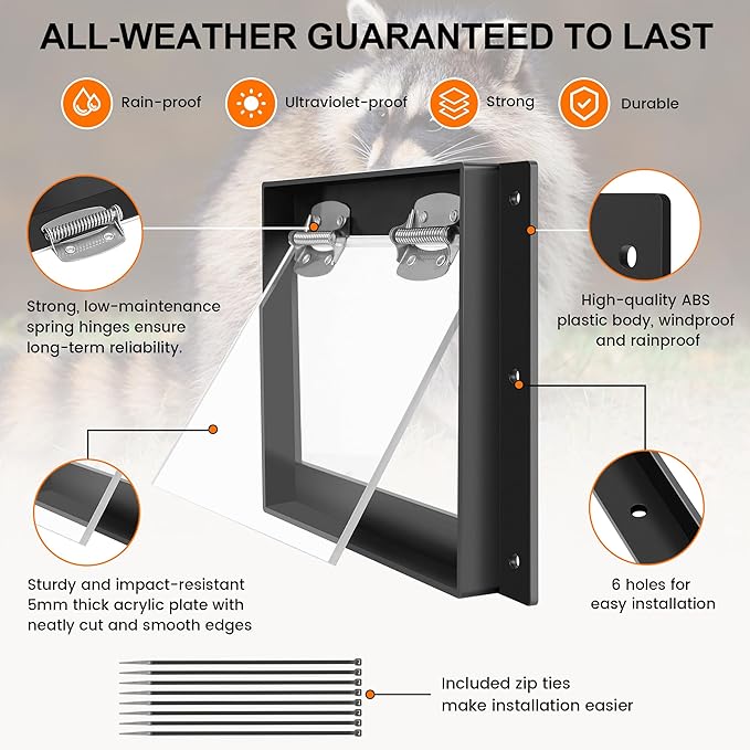 GROWLING Raccoon One Way Door - Humane, Contactless Animal Excluder Trap - Raccoon One Way Eviction Door, Easy to Install & Weather-Resistant, Ideal for Squirrels, Skunks, Possums
