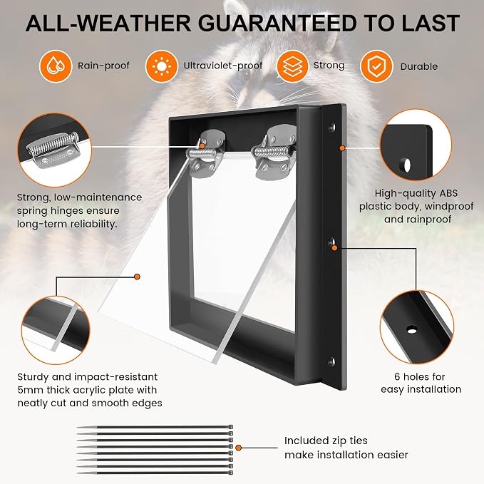 GROWLING Raccoon One Way Door – Large Size, Humane, Contactless Animal Excluder Trap – Raccoon One Way Eviction Door, Easy to Install & Weather-Resistant, Ideal for Squirrels, Skunks, Possums