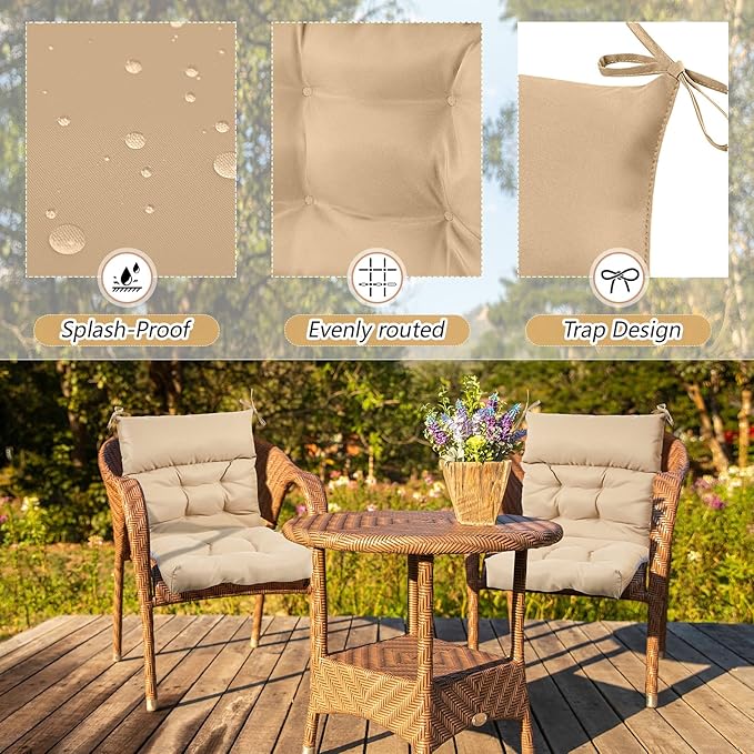 Sintuff 4 Pcs 44 x 21 x 4 Patio Chair Cushions Outdoor Chair Cushion Seat/Back Tufted Pillow with Ties Water Resistant Replacement Indoor Patio Furniture Outdoor Furniture (Solid Color,Beige)