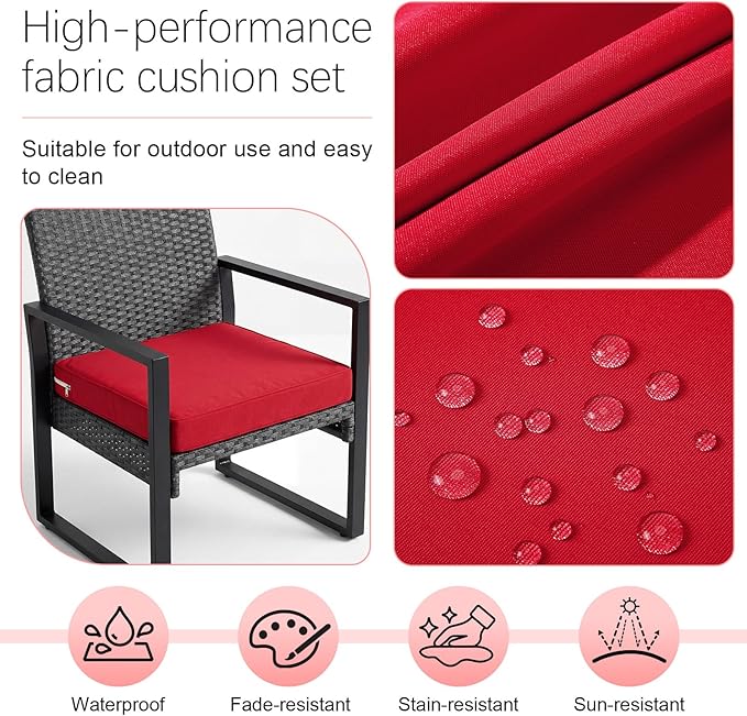 DoubleFill 2 Pcs Outdoor Ottoman Cushion 23"x19"x3" Waterproof Fade Resistant Outdoor Footstools Cushion Removable Patio Ottoman Cushions with Adjustable Fixing Strap for Stool (Red)