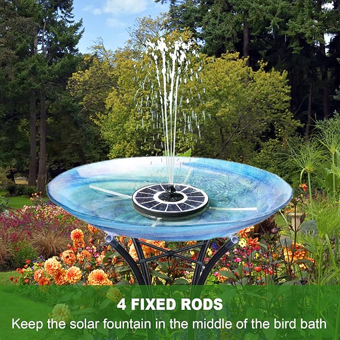 Yzert Solar Fountain with 2000 mAh Battery Backup Works in Cloudy, Glass Solar Powered Bird Bath Fountains with 7 Nozzles, 3.5 W Solar Fountain Pump for Birdbath,Garden, Outdoor, Pond