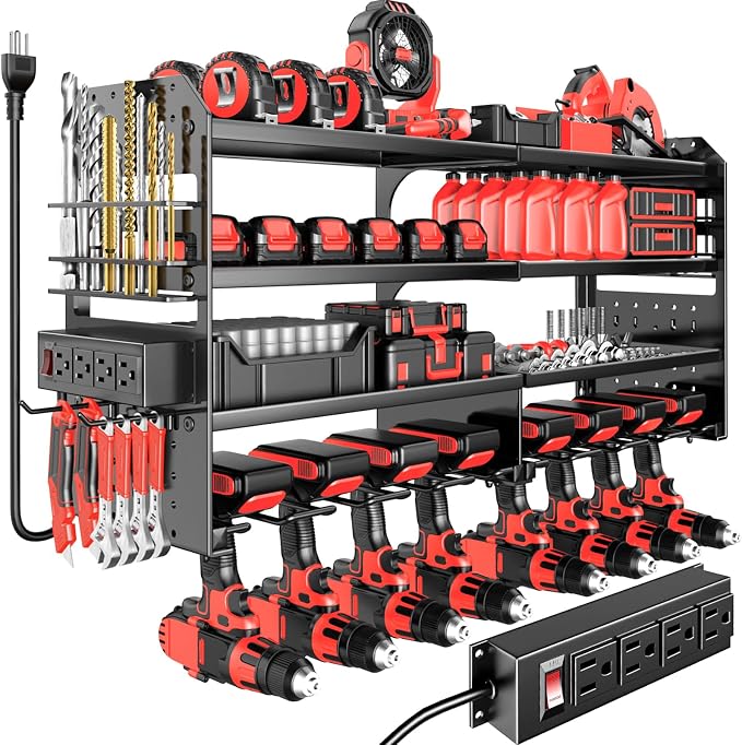 Large Power Tool Organizer Wall Mount with Charging Station, Metal Screwdriver Organizer, Wall Mount Plier Organizer Hammer Holder