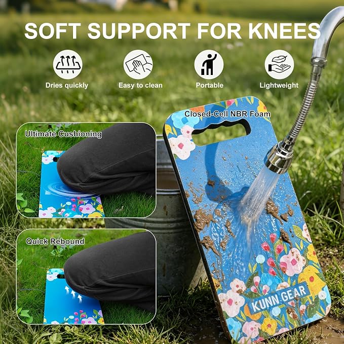 KUNN 5 Gallon Garden Bucket Tool Organizer & Kneeling Pad Set, 18-Pocket Heavy Duty Garden Caddy with Hangable Handle, Polyester Tool Bag with Grip Handle & Gardening Kneeling Pad for Women, Blue