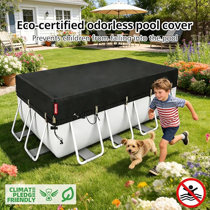 QH.Home 9x18ft Rectangular Pool Cover,[Ultimate Windproof & Tear-Resistant Fabric],Snug Fit with Patented Ratchet & Weight Rings,Solar Pool Cover for Above Ground Pools, Blocks Leaves &Waterproof