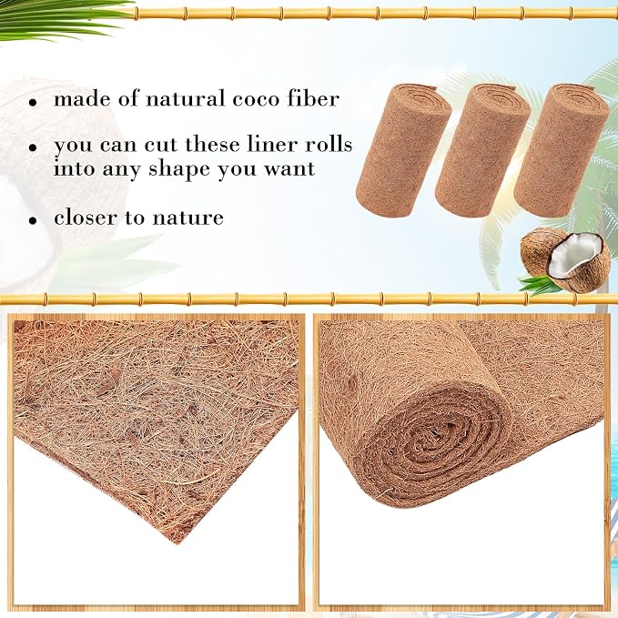 Jetec Coconut Liners for Planters, 12 x 240 Inch Natural Coco Planter Roll Liner for Hanging Basket, Reptile Carpet, Fiber Mat, Garden Decoration, Animal Pet Reptile Pad