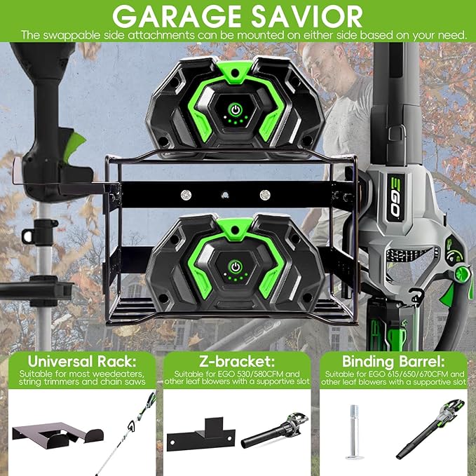 Power Tool Organizer Wall Mount - Heavy Duty Weed Eater Hanger for Garage Organization, Cuboid Garage Storage Rack for EGO Leaf Blower, Trimmer, Chainsaw, Edger, Battery, Charger, 180lbs Load Capacity