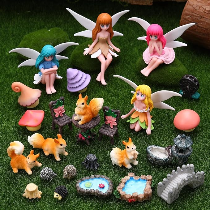 Fairy Garden Accessories 25Pcs - Miniature Garden Ornaments Landscape Decorations Mini Fairy Figures Animal Plant Furniture Set for DIY Terrarium Potted Plants Dollhouse Decor