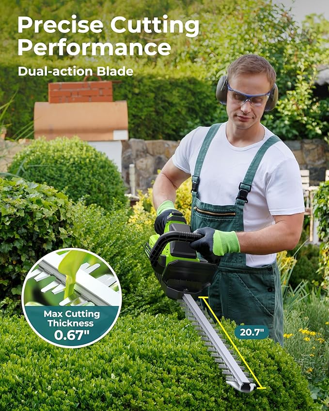 20'' Hedge Trimmer Cordless with Battery, 3000RPM Electric Handheld Bush Clipper with 2pcs 2000mAh Rechargeable Batteries, 180° Rotatable Head, 2/3'' Blade Gap Green, Gardening Gifts for Mother's Day