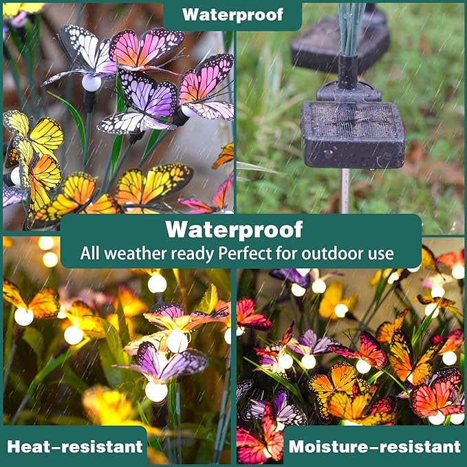 TONULAX Solar Garden Lights - 6 Pack Swaying Butterfly Light, Swaying in The Wind, Solar Outdoor Lights, Yard Patio Pathway Decoration, High Flexibility Iron Wire & Realistic Butterflies
