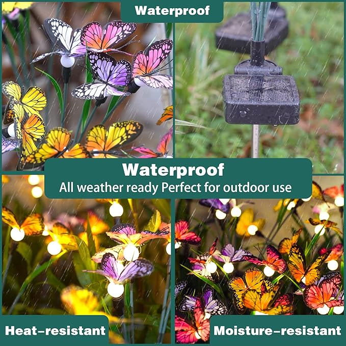 TONULAX Solar Garden Lights - 10 Pack Swaying Butterfly Light, Swaying in The Wind, Solar Outdoor Lights, Yard Patio Pathway Decoration, High Flexibility Iron Wire & Realistic Butterflies