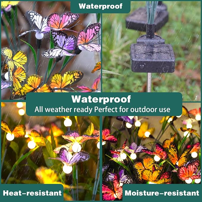 TONULAX Solar Garden Lights - 8 Pack Swaying Butterfly Light, Swaying in The Wind, Solar Outdoor Lights, Yard Patio Pathway Decoration, High Flexibility Iron Wire & Realistic Butterflies
