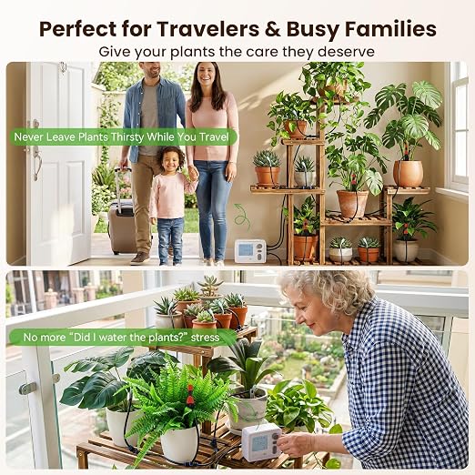 BAOSHISHAN Dual Pump Indoor Plant Watering System for 20 Potted Plants | Dual Zoned Custom Watering, Upgraded 2-in-1 Spray & Drip Emitter, Programmable Leak-Proof Indoor Plant Waterer for Vacation