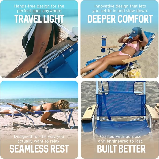 Ostrich the Original 3N1 Lightweight Beach Reclining Lounge Chair with Footrest, Outdoor Furniture for Patio, Balcony, Backyard, or Porch, Blue