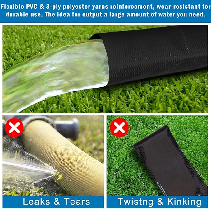 2 inches x 100 FT Heavy-Duty PVC Swimming Pool Backwash Hose, Reinforced Discharge Hose with Clamp for Swimming Pools, Black