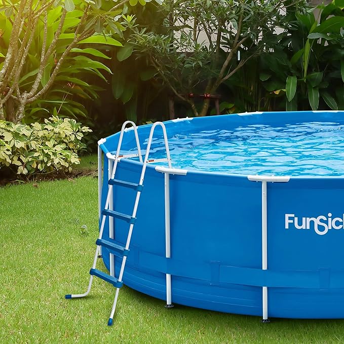 Funsicle 52 Inch SureStep 3 Stair Lightweight Steel Outdoor Above Ground Swimming Pool Ladder with Non Slip Feet for Outdoor Use, Blue/White