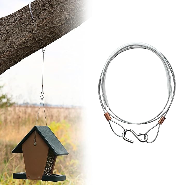 Songbird Essentials Hanging Cable Tree Limb Protector with S Hook - Steel Cable with Silicone Sleeve - Protects Tree Limbs from Heavy Bird Feeders and Decorations - 36 Inch Cable