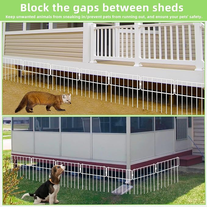 Thrivinest 30 Pack Animal Barrier Fence, No Dig Fence Decorative Fences, Rustproof Metal Small Garden Fence Border for Dogs Rabbits (White, 30 Pack,30Ft)