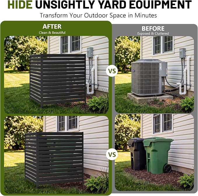 3 Panel No Dig Privacy Fence Screen, 42" H × 38" W Metal Outdoor Air Conditioner Fencing for AC Unit Cover, Hide Trash Bins, & Pool Equipment Enclosure, Decorative Garden, Patio & Backyard, Rustproof