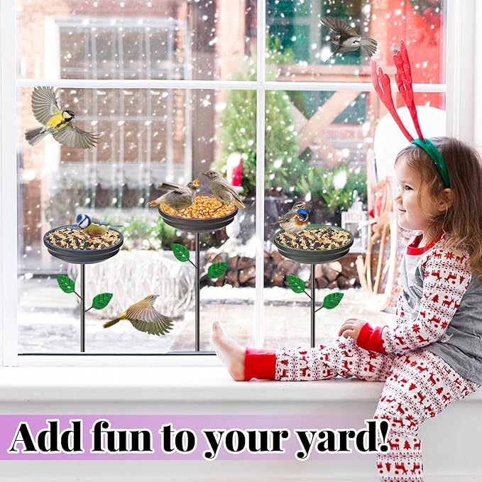 4PCS Hummingbird Bird Bath for Outside, Freestanding Metal Flower BirdBaths Bowl with Stake, Detachable Birdfeeder for Outdoor Yard Lawn Garden Decor (4PCS-Blue-Green-Brown-Purple)