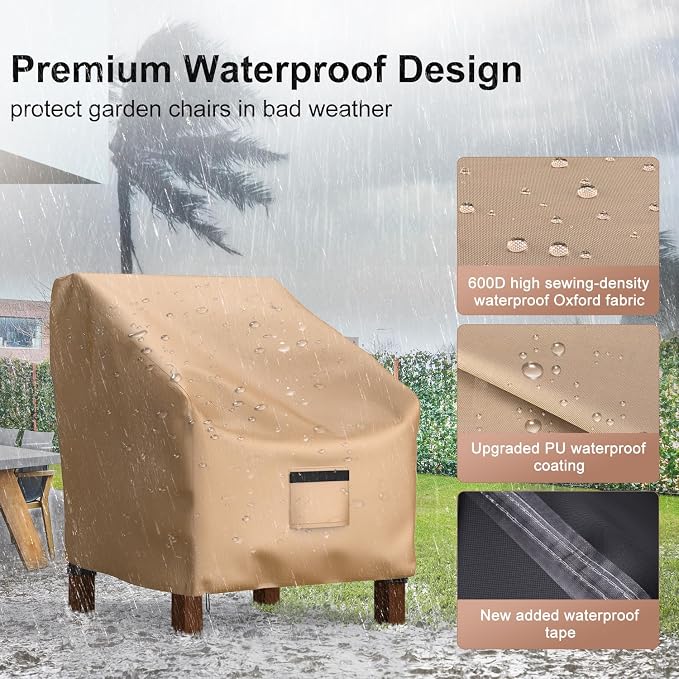 Patio Chair Covers Waterproof, Mrrihand Lounge Deep Seat Cover, Heavy Duty Outdoor Lawn Patio Furniture Covers, 36" W x 37" D x 36" H - 2 Pack