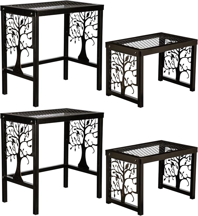 Evergreen Garden Nesting Plant Stands Indoor/Outdoor, Metal Plant Stand for Patio, Porch, Garden, Corner Plant Stands for Indoor Plants (Tree of Life, Set of 4)