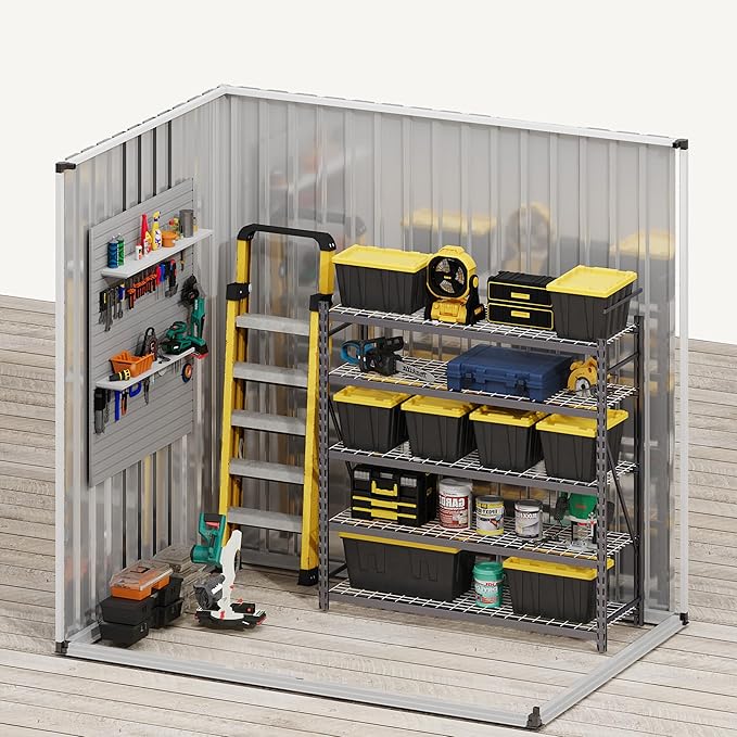 DWVO 6x4ft Outdoor Storage Shed with Window, Metal Lockable Metal Garden Shed with Sloped Roof for Tools, Bikes, Ideal for Backyard, Patio, Garage, Lawn (Gray + White)