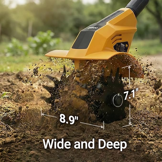 Brushless Tiller Cultivator Compatible with Dewalt 20V Battery(Tool Only), 8.9In Tilling Width and 7.1In Depth Cordless Electric Garden Tiller, Battery Powered Rototiller for Lawn/Gardening