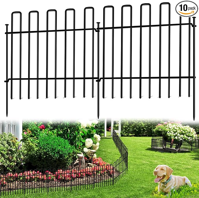 10 Panels No Dig Animal Barrier Fence, 13in(H) x 14ft(L) Garden Edging Border Fencing, Rustproof Metal Stakes Decorative Garden Fence, Dog Digging Defense Fencing Barrier for Outdoor, Yard, Patio